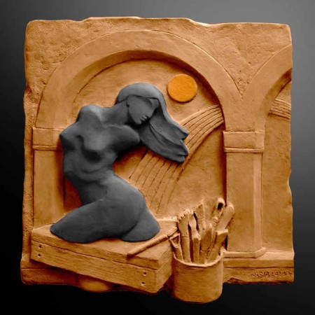 L'Arte in attesa, terracotta e ingobbi, cm 31x33 - 2020